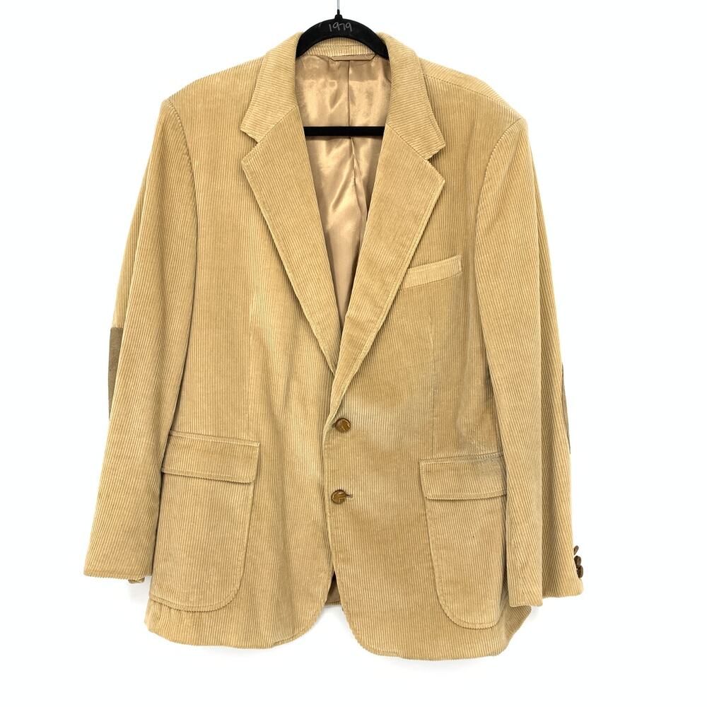 VTG Egon Von Furstenberg Corduroy Blazer Mens Apx Sz 44 Tan Suede Elbow Patches